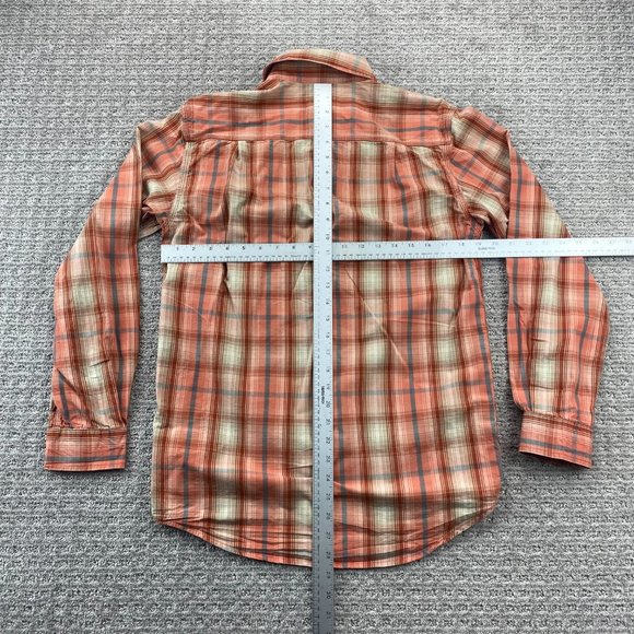 Carhartt Shirt Men Small S Orange Brown Blue Plaid Button Up Relax Fit - STAINS - Picture 9 of 11